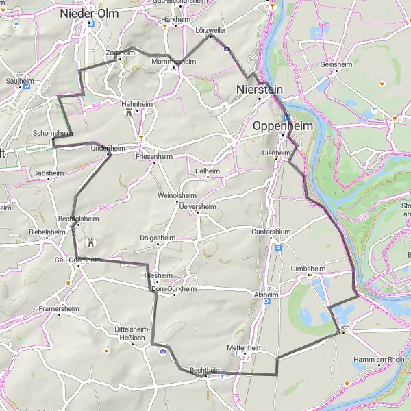 Karten-Miniaturansicht der Radinspiration "Rheinhessen Hügelland Tour" in Rheinhessen-Pfalz, Germany. Erstellt vom Tarmacs.app-Routenplaner für Radtouren