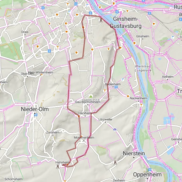Map miniature of "The Selzen Gravel Loop" cycling inspiration in Rheinhessen-Pfalz, Germany. Generated by Tarmacs.app cycling route planner