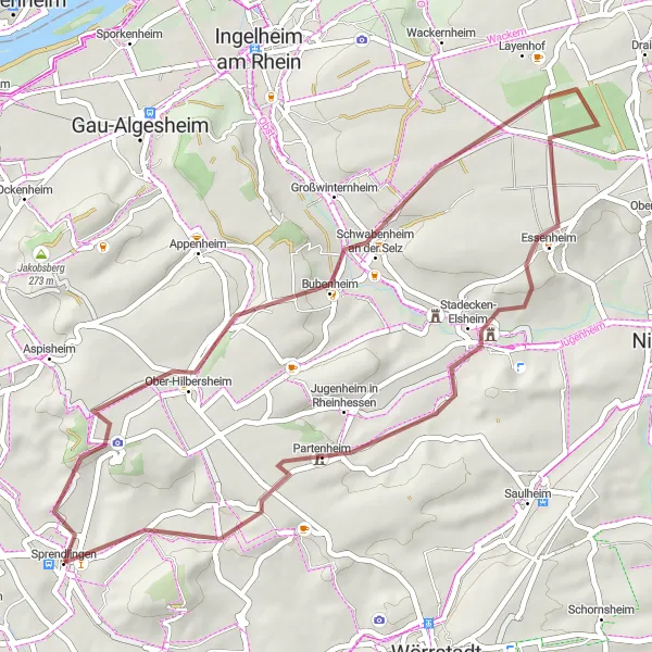 Map miniature of "Zotzenheimer Horn loop" cycling inspiration in Rheinhessen-Pfalz, Germany. Generated by Tarmacs.app cycling route planner