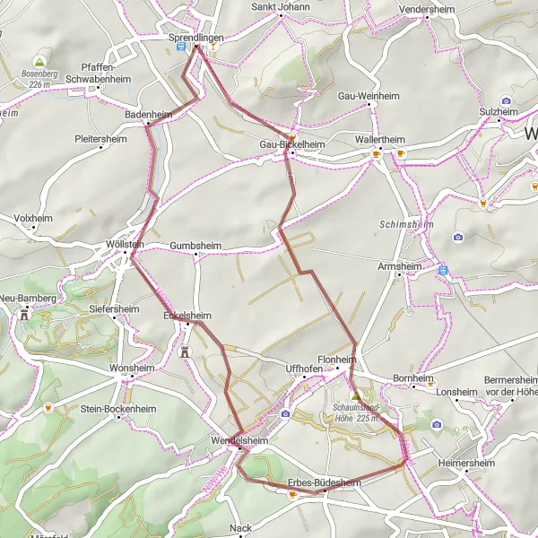 Karten-Miniaturansicht der Radinspiration "Wiesengrund-Route" in Rheinhessen-Pfalz, Germany. Erstellt vom Tarmacs.app-Routenplaner für Radtouren