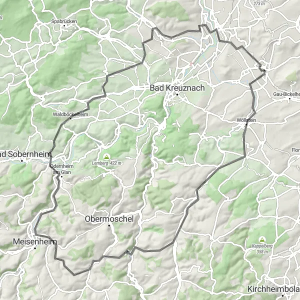 Map miniature of "Sprendlingen Exploration" cycling inspiration in Rheinhessen-Pfalz, Germany. Generated by Tarmacs.app cycling route planner