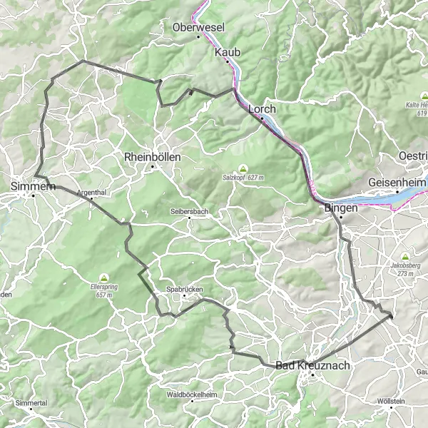 Karten-Miniaturansicht der Radinspiration "Hunsrück-HöhenTour" in Rheinhessen-Pfalz, Germany. Erstellt vom Tarmacs.app-Routenplaner für Radtouren