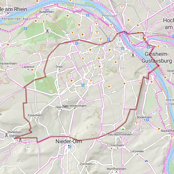 Karten-Miniaturansicht der Radinspiration "Mainz und Umgebung per Gravel-Bike entdecken" in Rheinhessen-Pfalz, Germany. Erstellt vom Tarmacs.app-Routenplaner für Radtouren