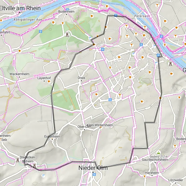 Karten-Miniaturansicht der Radinspiration "Weinberg-Rundtour" in Rheinhessen-Pfalz, Germany. Erstellt vom Tarmacs.app-Routenplaner für Radtouren