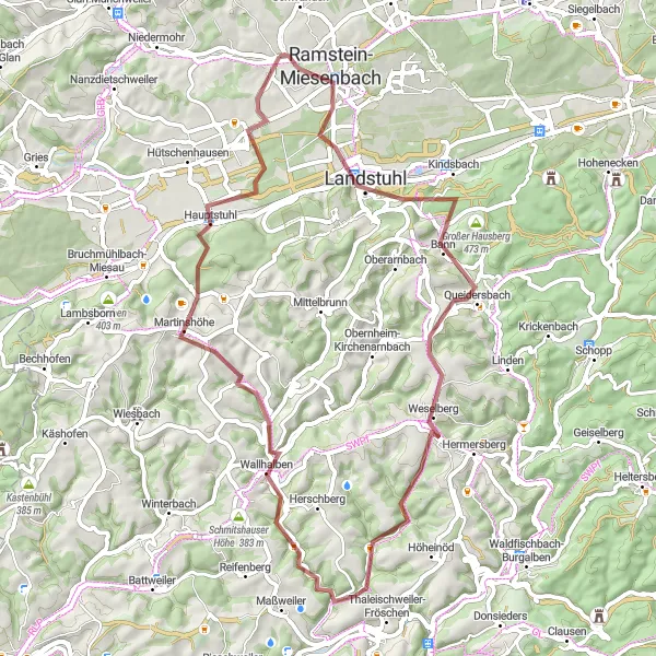 Karten-Miniaturansicht der Radinspiration "Gravel-Abenteuer durch die Pfalz" in Rheinhessen-Pfalz, Germany. Erstellt vom Tarmacs.app-Routenplaner für Radtouren