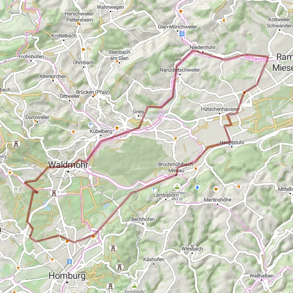 Karten-Miniaturansicht der Radinspiration "Gravel Route durch die Pfälzer Landschaft" in Rheinhessen-Pfalz, Germany. Erstellt vom Tarmacs.app-Routenplaner für Radtouren
