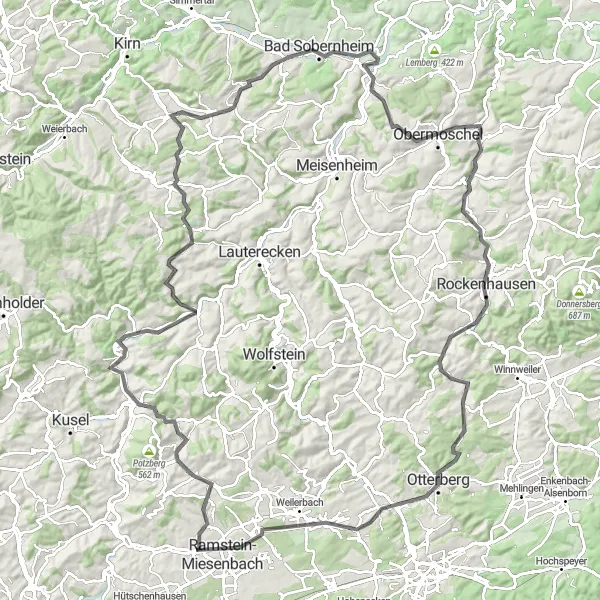Karten-Miniaturansicht der Radinspiration "Die Pfälzer Hügelrunde" in Rheinhessen-Pfalz, Germany. Erstellt vom Tarmacs.app-Routenplaner für Radtouren