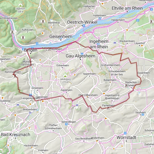 Map miniature of "Ingelheim-Amberschläger Kopf Loop" cycling inspiration in Rheinhessen-Pfalz, Germany. Generated by Tarmacs.app cycling route planner