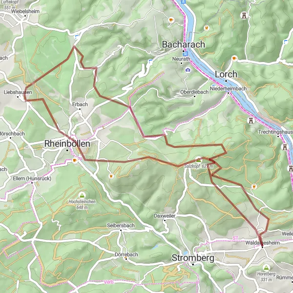 Map miniature of "Explore the Nature Trails of Rheinhessen-Pfalz" cycling inspiration in Rheinhessen-Pfalz, Germany. Generated by Tarmacs.app cycling route planner