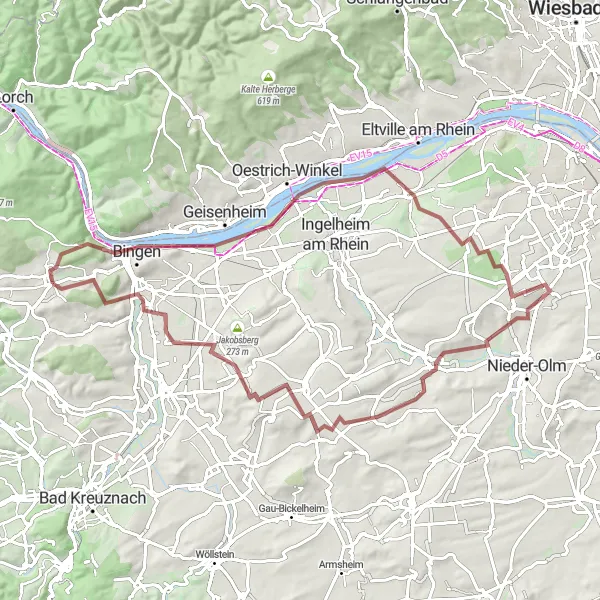 Karten-Miniaturansicht der Radinspiration "Bingen und Partenheim" in Rheinhessen-Pfalz, Germany. Erstellt vom Tarmacs.app-Routenplaner für Radtouren