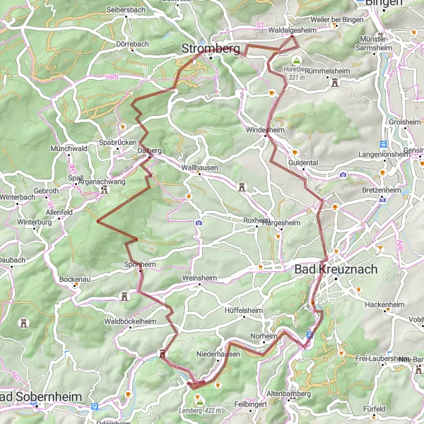 Karten-Miniaturansicht der Radinspiration "Kultur und Natur im Einklang" in Rheinhessen-Pfalz, Germany. Erstellt vom Tarmacs.app-Routenplaner für Radtouren