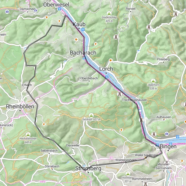 Karten-Miniaturansicht der Radinspiration "Rheintal und Dörfer" in Rheinhessen-Pfalz, Germany. Erstellt vom Tarmacs.app-Routenplaner für Radtouren