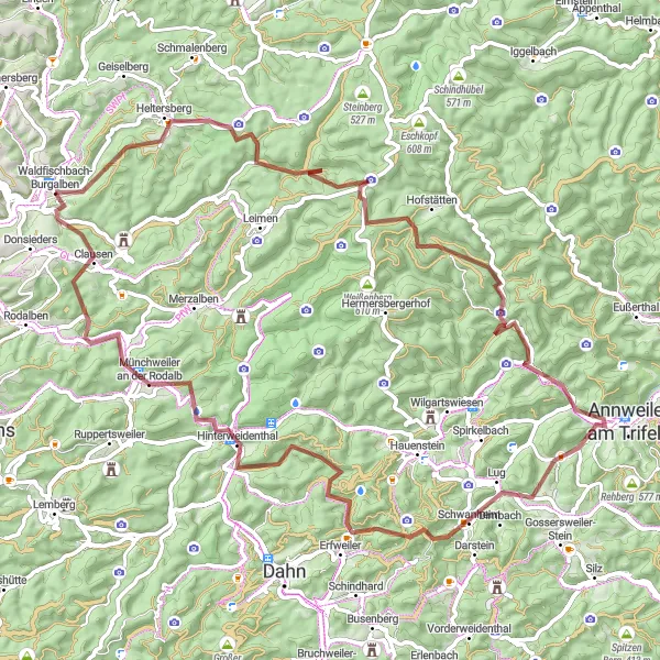 Karten-Miniaturansicht der Radinspiration "Höhenwege und Aussichtspunkte" in Rheinhessen-Pfalz, Germany. Erstellt vom Tarmacs.app-Routenplaner für Radtouren