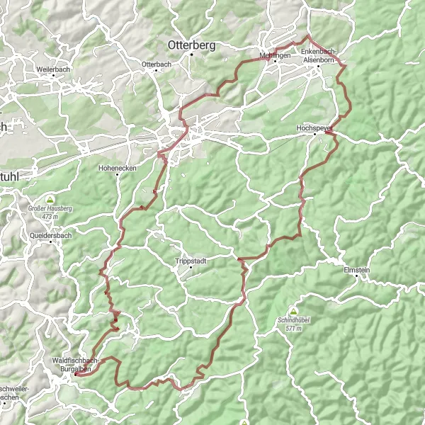 Karten-Miniaturansicht der Radinspiration "Herausfordernde Tour durch Kaiserslautern und Waldleiningen um Waldfischbach-Burgalben" in Rheinhessen-Pfalz, Germany. Erstellt vom Tarmacs.app-Routenplaner für Radtouren