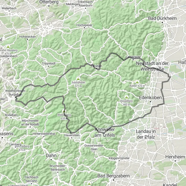 Karten-Miniaturansicht der Radinspiration "Weinstraßen Rundfahrt" in Rheinhessen-Pfalz, Germany. Erstellt vom Tarmacs.app-Routenplaner für Radtouren