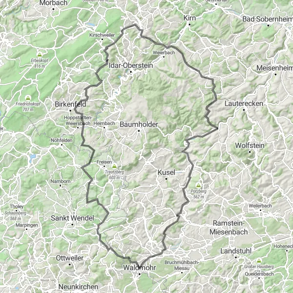 Map miniature of "Waldmohr Round-Trip Cycling Route" cycling inspiration in Rheinhessen-Pfalz, Germany. Generated by Tarmacs.app cycling route planner