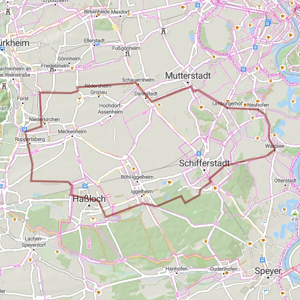 Karten-Miniaturansicht der Radinspiration "Rheinhessen Gravel Tour" in Rheinhessen-Pfalz, Germany. Erstellt vom Tarmacs.app-Routenplaner für Radtouren