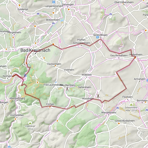 Map miniature of "The Gravel Adventure" cycling inspiration in Rheinhessen-Pfalz, Germany. Generated by Tarmacs.app cycling route planner