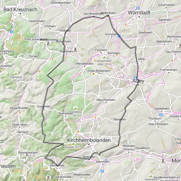 Karten-Miniaturansicht der Radinspiration "Herausfordernde Radtour durch die Pfalz" in Rheinhessen-Pfalz, Germany. Erstellt vom Tarmacs.app-Routenplaner für Radtouren