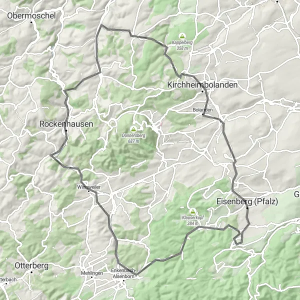 Karten-Miniaturansicht der Radinspiration "Wattenheim und Umgebung" in Rheinhessen-Pfalz, Germany. Erstellt vom Tarmacs.app-Routenplaner für Radtouren