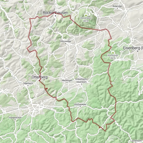 Map miniature of "Weidenthal Gravel Adventure" cycling inspiration in Rheinhessen-Pfalz, Germany. Generated by Tarmacs.app cycling route planner