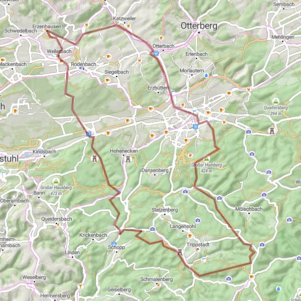 Map miniature of "Stockborn Loop" cycling inspiration in Rheinhessen-Pfalz, Germany. Generated by Tarmacs.app cycling route planner