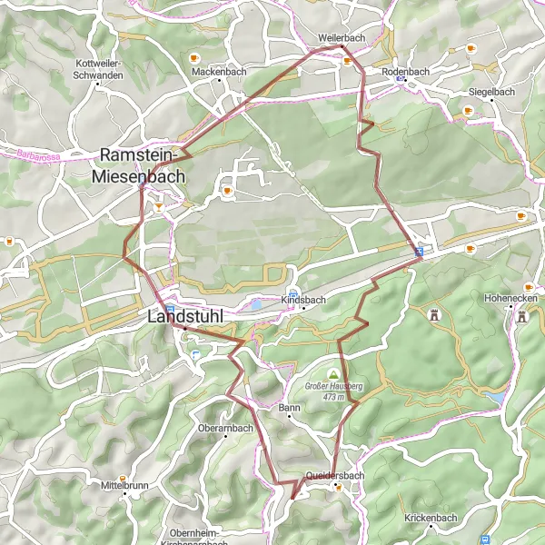 Map miniature of "Weilerbach Loop" cycling inspiration in Rheinhessen-Pfalz, Germany. Generated by Tarmacs.app cycling route planner