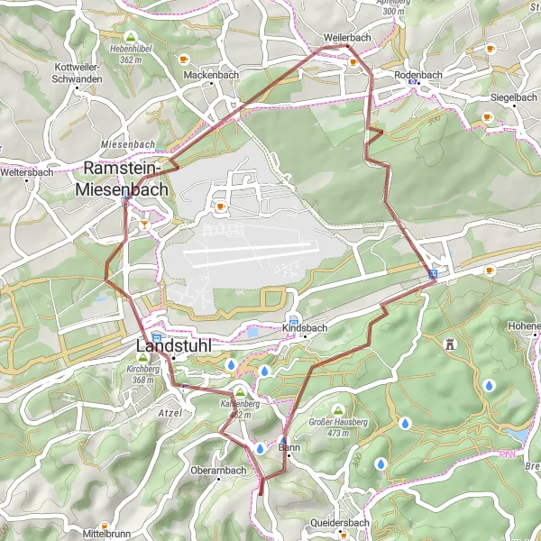 Map miniature of "Kindsberg Adventure" cycling inspiration in Rheinhessen-Pfalz, Germany. Generated by Tarmacs.app cycling route planner