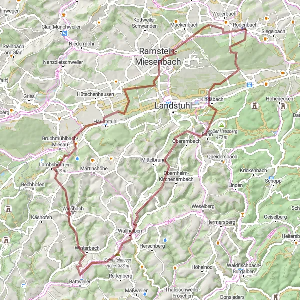Karten-Miniaturansicht der Radinspiration "Westpfalz Graveltour" in Rheinhessen-Pfalz, Germany. Erstellt vom Tarmacs.app-Routenplaner für Radtouren