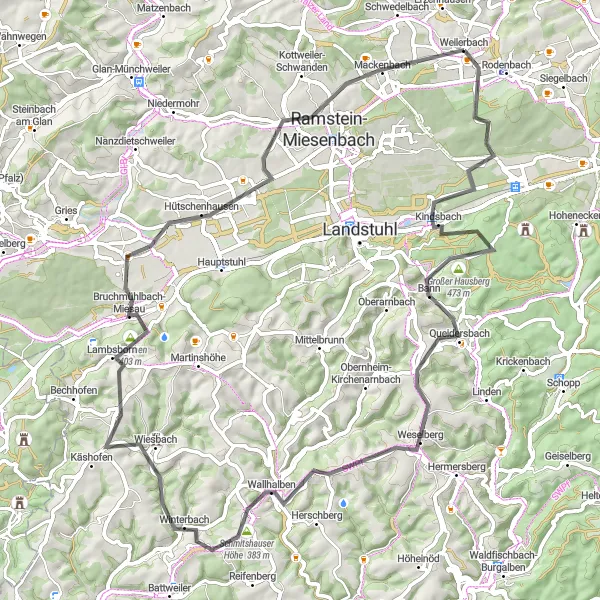 Karten-Miniaturansicht der Radinspiration "Pfälzer Wald Genusstour" in Rheinhessen-Pfalz, Germany. Erstellt vom Tarmacs.app-Routenplaner für Radtouren