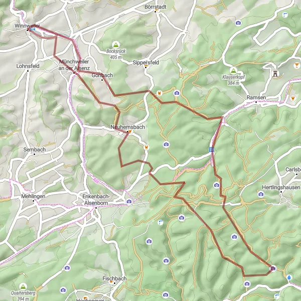 Map miniature of "Gravel Adventure in Rheinhessen" cycling inspiration in Rheinhessen-Pfalz, Germany. Generated by Tarmacs.app cycling route planner