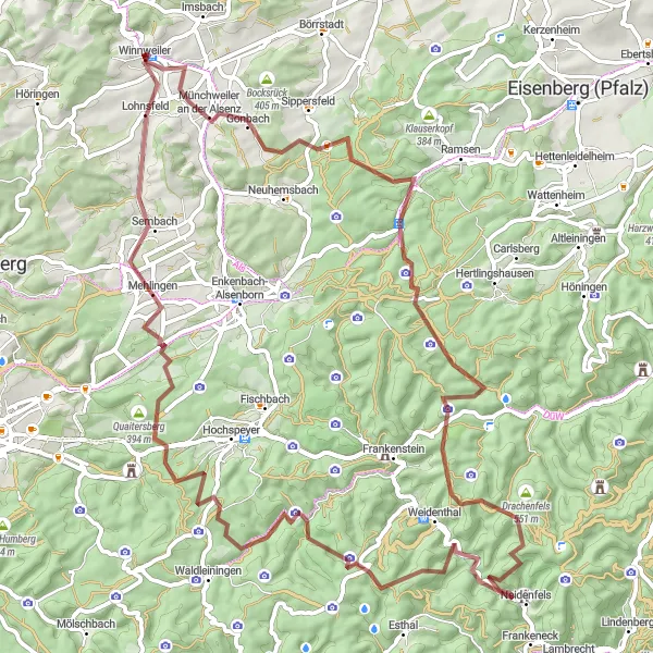 Map miniature of "Off-Road Adventure" cycling inspiration in Rheinhessen-Pfalz, Germany. Generated by Tarmacs.app cycling route planner