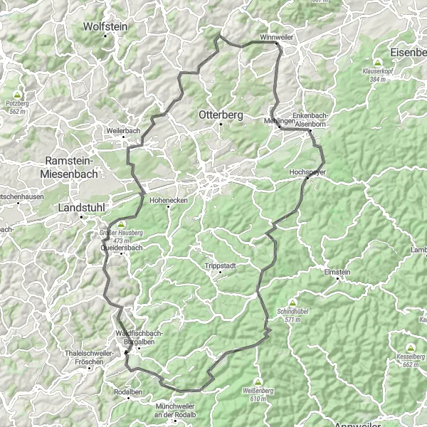 Karten-Miniaturansicht der Radinspiration "Rundfahrt zum PLATTE und Münchberg" in Rheinhessen-Pfalz, Germany. Erstellt vom Tarmacs.app-Routenplaner für Radtouren