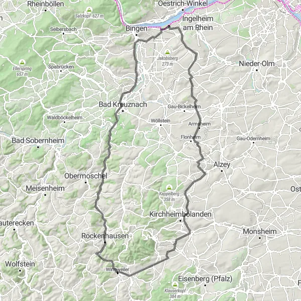 Map miniature of "The Enchanting Pfalz Countryside" cycling inspiration in Rheinhessen-Pfalz, Germany. Generated by Tarmacs.app cycling route planner