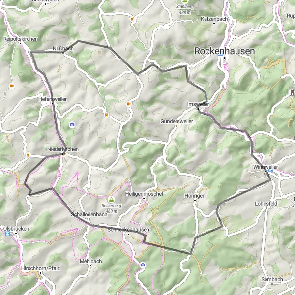 Map miniature of "Discovering the Hidden Gems of Winnweiler" cycling inspiration in Rheinhessen-Pfalz, Germany. Generated by Tarmacs.app cycling route planner