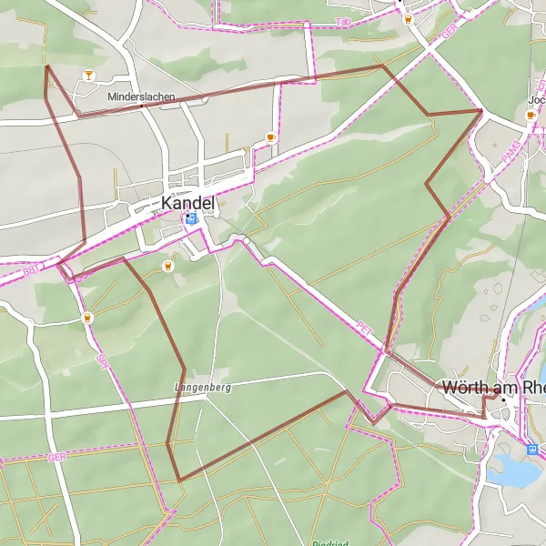 Karten-Miniaturansicht der Radinspiration "Gravel-Abenteuer rund um Wörth" in Rheinhessen-Pfalz, Germany. Erstellt vom Tarmacs.app-Routenplaner für Radtouren