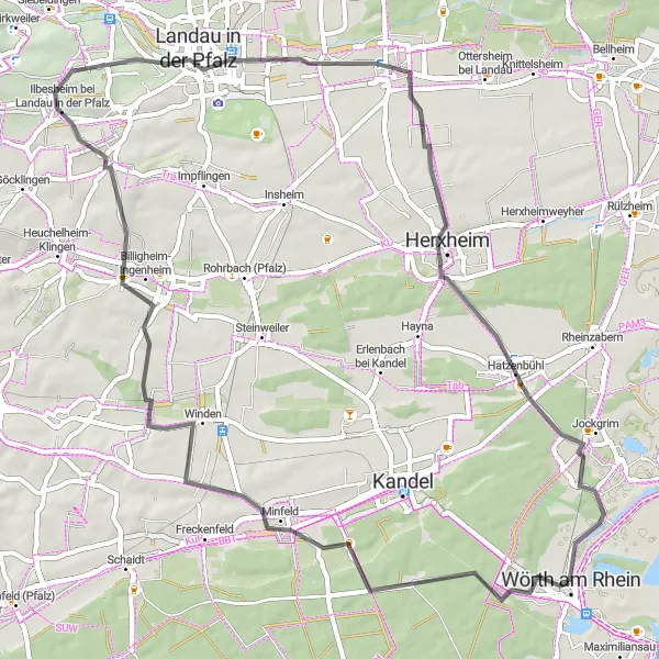 Karten-Miniaturansicht der Radinspiration "Rheinhessen-Pfalz Road Cycling Tour" in Rheinhessen-Pfalz, Germany. Erstellt vom Tarmacs.app-Routenplaner für Radtouren