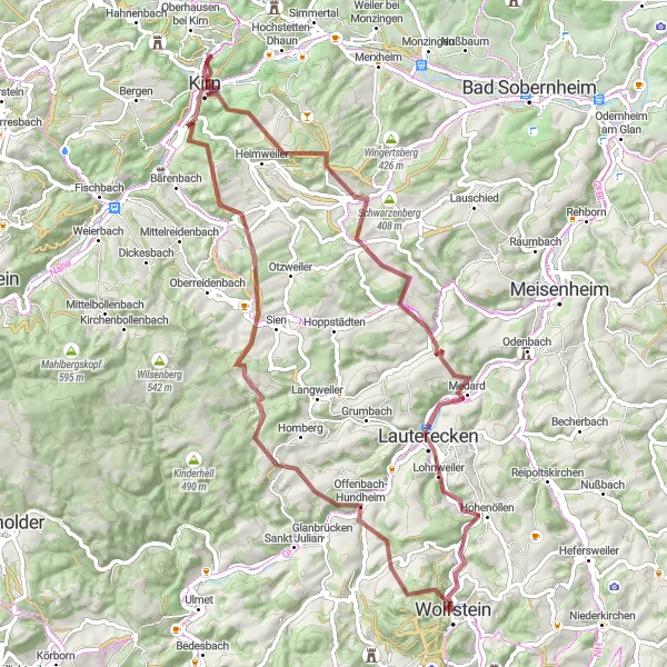 Map miniature of "The Totenkopf Gravel Expedition" cycling inspiration in Rheinhessen-Pfalz, Germany. Generated by Tarmacs.app cycling route planner