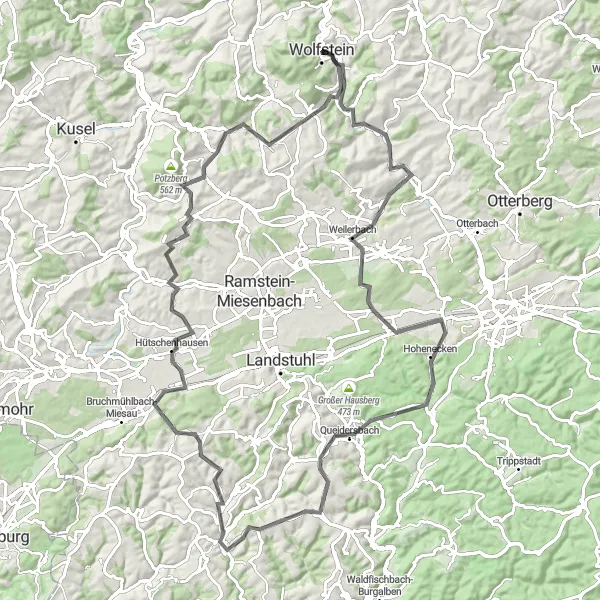 Karten-Miniaturansicht der Radinspiration "Tour um den Potzberg über Neunkirchen am Potzberg" in Rheinhessen-Pfalz, Germany. Erstellt vom Tarmacs.app-Routenplaner für Radtouren