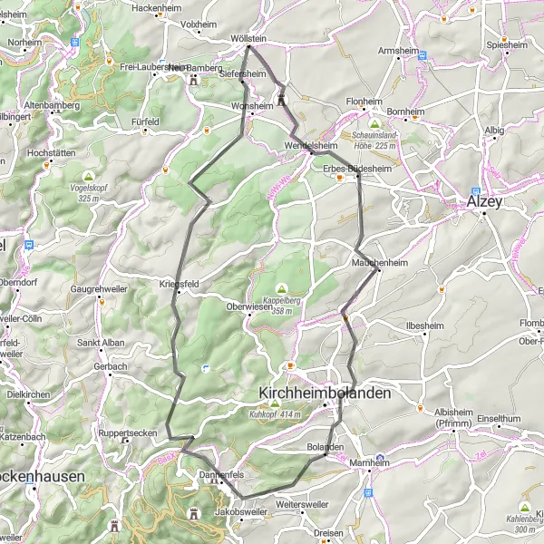 Karten-Miniaturansicht der Radinspiration "Auf den Spuren der Geschichte" in Rheinhessen-Pfalz, Germany. Erstellt vom Tarmacs.app-Routenplaner für Radtouren