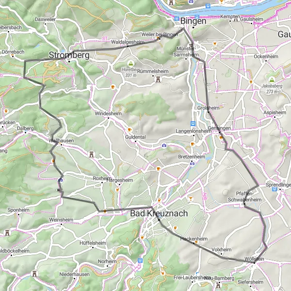 Map miniature of "Rheinhessen Panorama Tour" cycling inspiration in Rheinhessen-Pfalz, Germany. Generated by Tarmacs.app cycling route planner