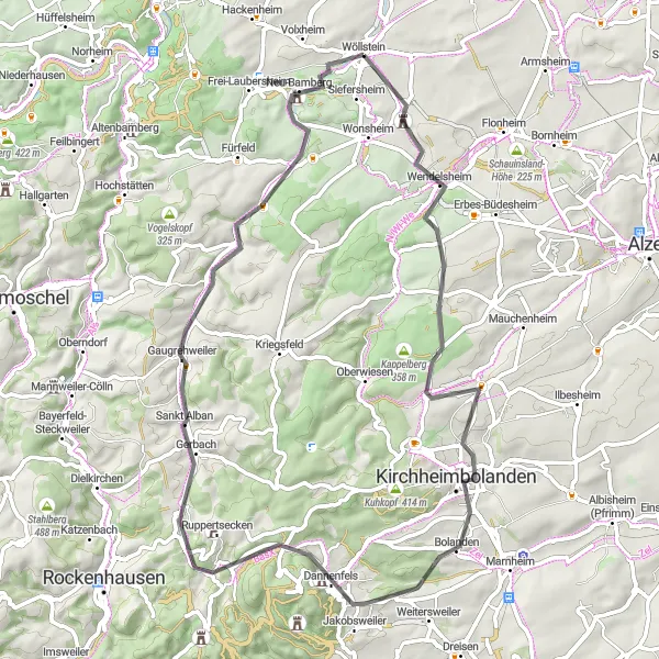 Karten-Miniaturansicht der Radinspiration "Road-Tour zu den Highlights von Rheinhessen" in Rheinhessen-Pfalz, Germany. Erstellt vom Tarmacs.app-Routenplaner für Radtouren