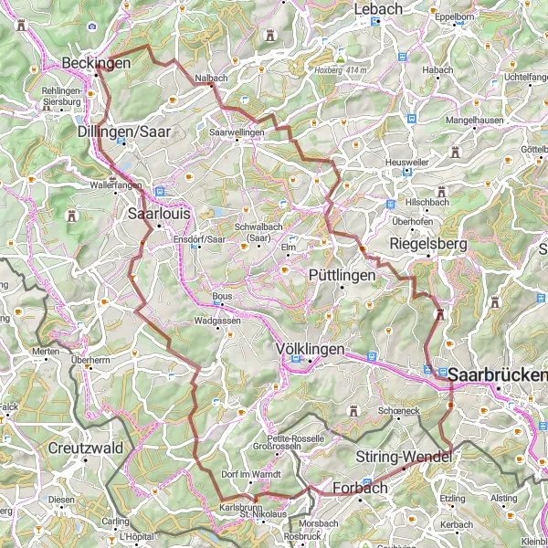 Map miniature of "Gorgeous Gravel Adventure" cycling inspiration in Saarland, Germany. Generated by Tarmacs.app cycling route planner