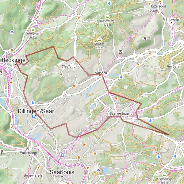 Map miniature of "Rural Beauty and Charming Villages" cycling inspiration in Saarland, Germany. Generated by Tarmacs.app cycling route planner