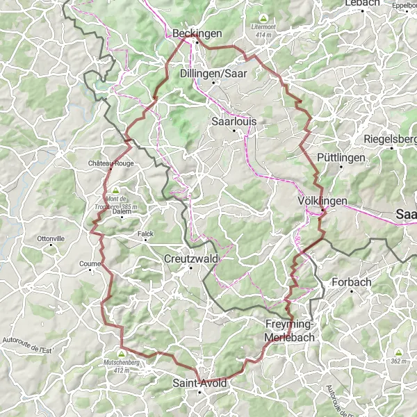 Map miniature of "Scenic Landscapes and Rich Cultural Heritage" cycling inspiration in Saarland, Germany. Generated by Tarmacs.app cycling route planner