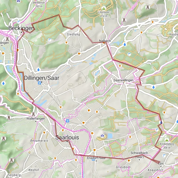 Map miniature of "Valleys and Historic Splendor" cycling inspiration in Saarland, Germany. Generated by Tarmacs.app cycling route planner