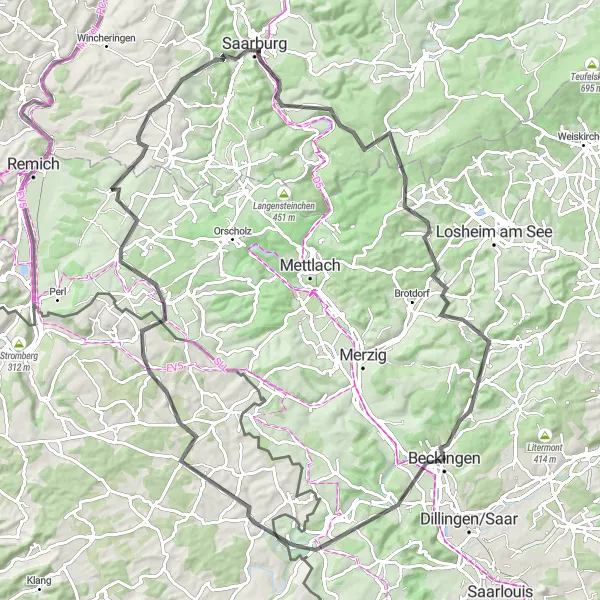 Map miniature of "Reihersberg Loop" cycling inspiration in Saarland, Germany. Generated by Tarmacs.app cycling route planner