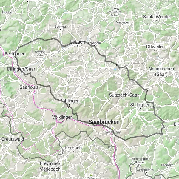 Map miniature of "Reihersberg Ultimate Challenge" cycling inspiration in Saarland, Germany. Generated by Tarmacs.app cycling route planner