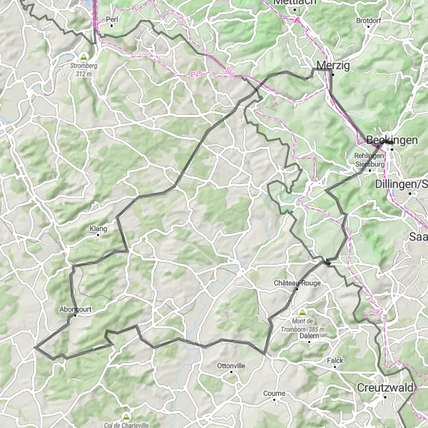 Map miniature of "Rehlingen Grand Tour" cycling inspiration in Saarland, Germany. Generated by Tarmacs.app cycling route planner