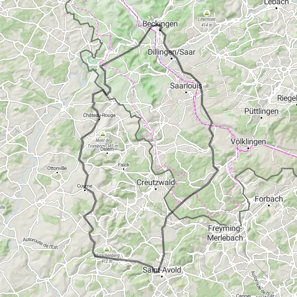 Map miniature of "Dillingen Saarland Adventure" cycling inspiration in Saarland, Germany. Generated by Tarmacs.app cycling route planner